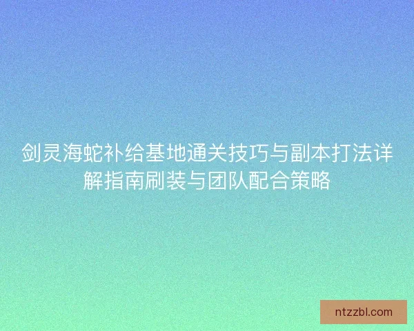 剑灵海蛇补给基地通关技巧与副本打法详解指南刷装与团队配合策略
